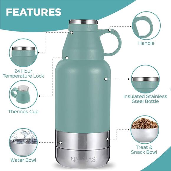 Nalalas Pet 3 in 1 Portable Stainless Steel Water Bottle 32oz - Picture 7 of 13